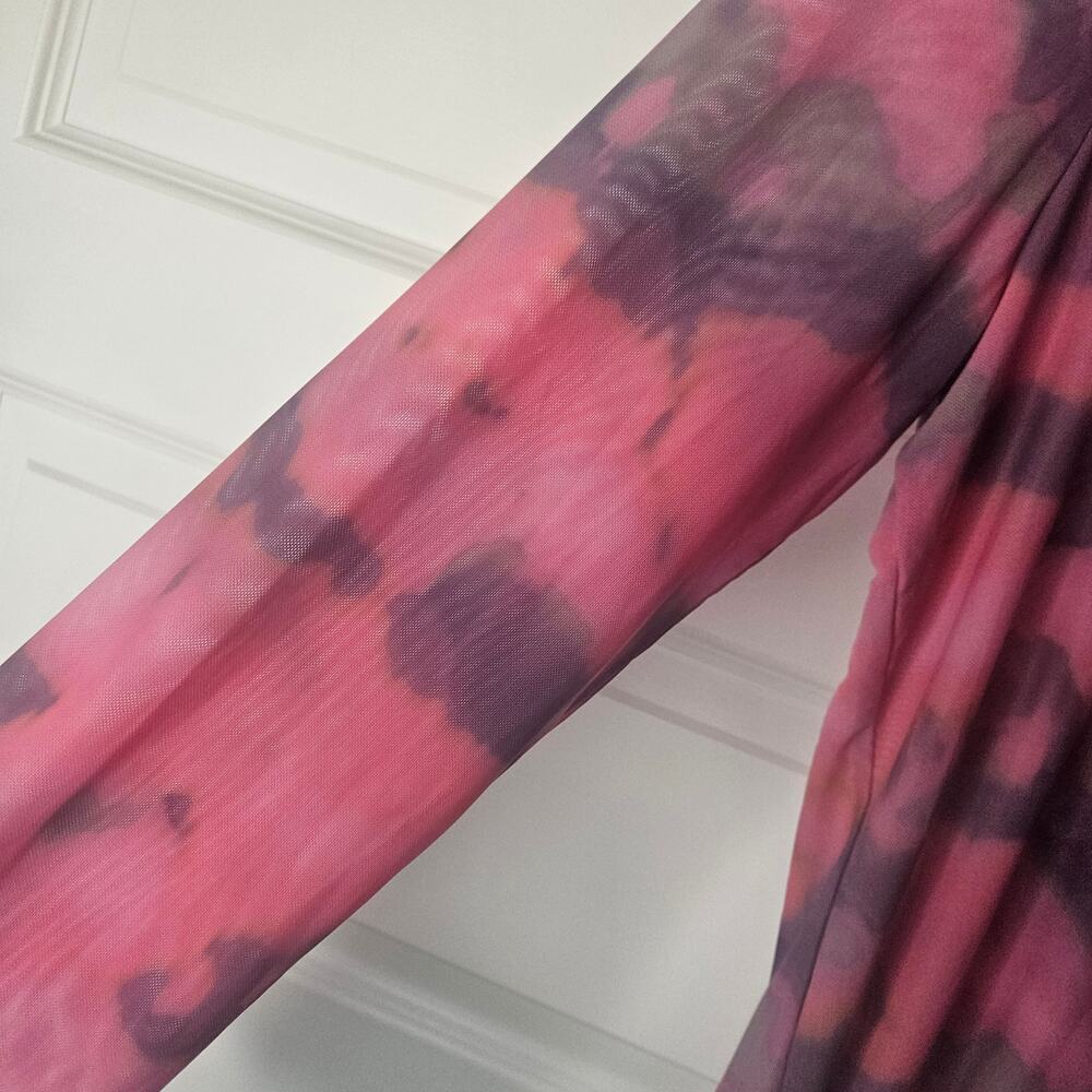 Anthropologie Mesh Turtleneck Top Size XL Pink Purple Sheer Tie Dye - Picture 4 of 8